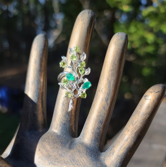 Peridot & Green Onyx sterling floral finger cuff sz6.5 - Picture 5 of 11